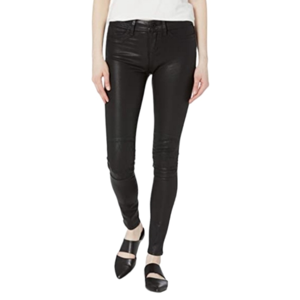 Yummie JY7-027 Quilted Moto Black Coated Skinny Jeans Size 28